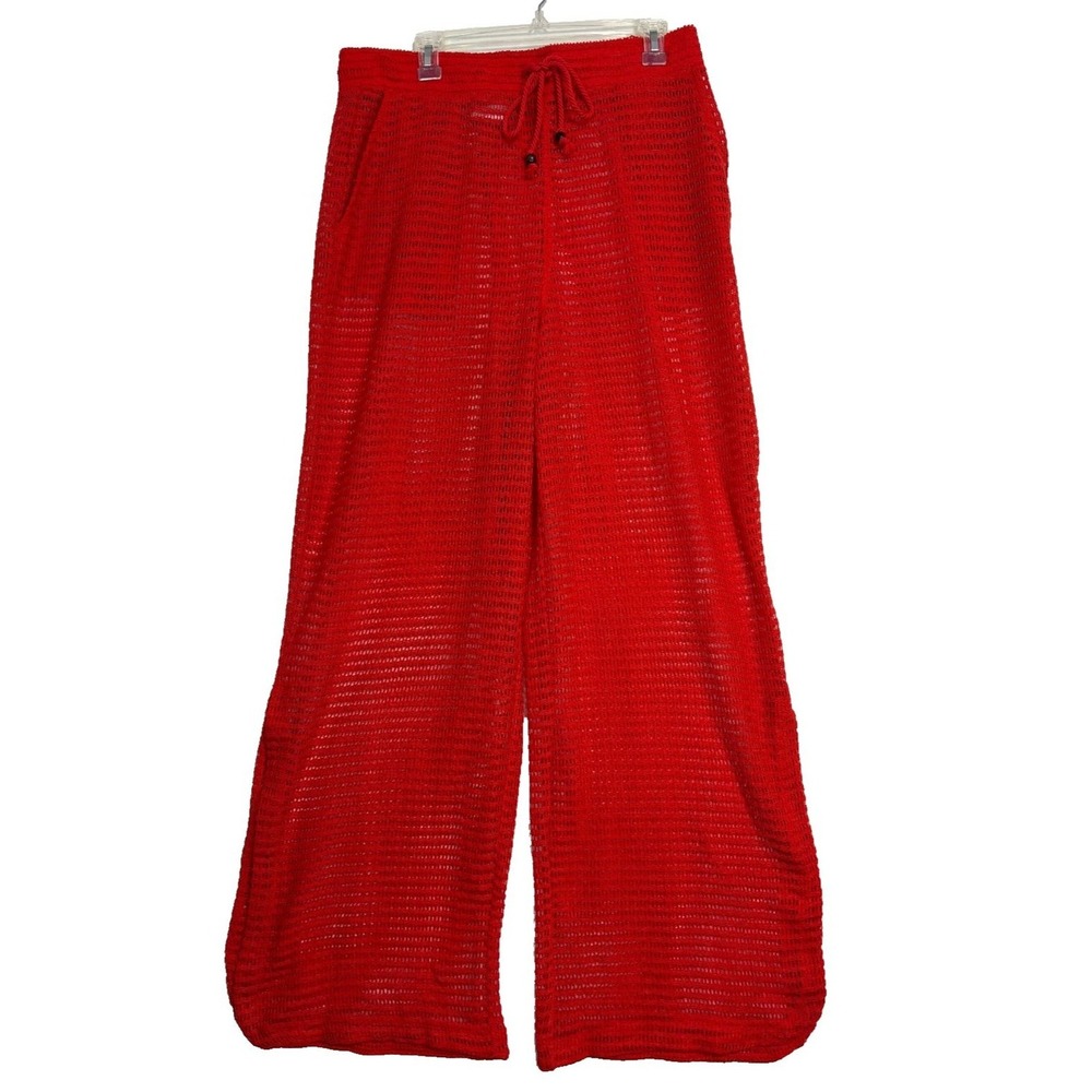 Haute‎ Hippie Style Pants Red Crochet Wide Leg Beach Coverup Boho Beach Resort M